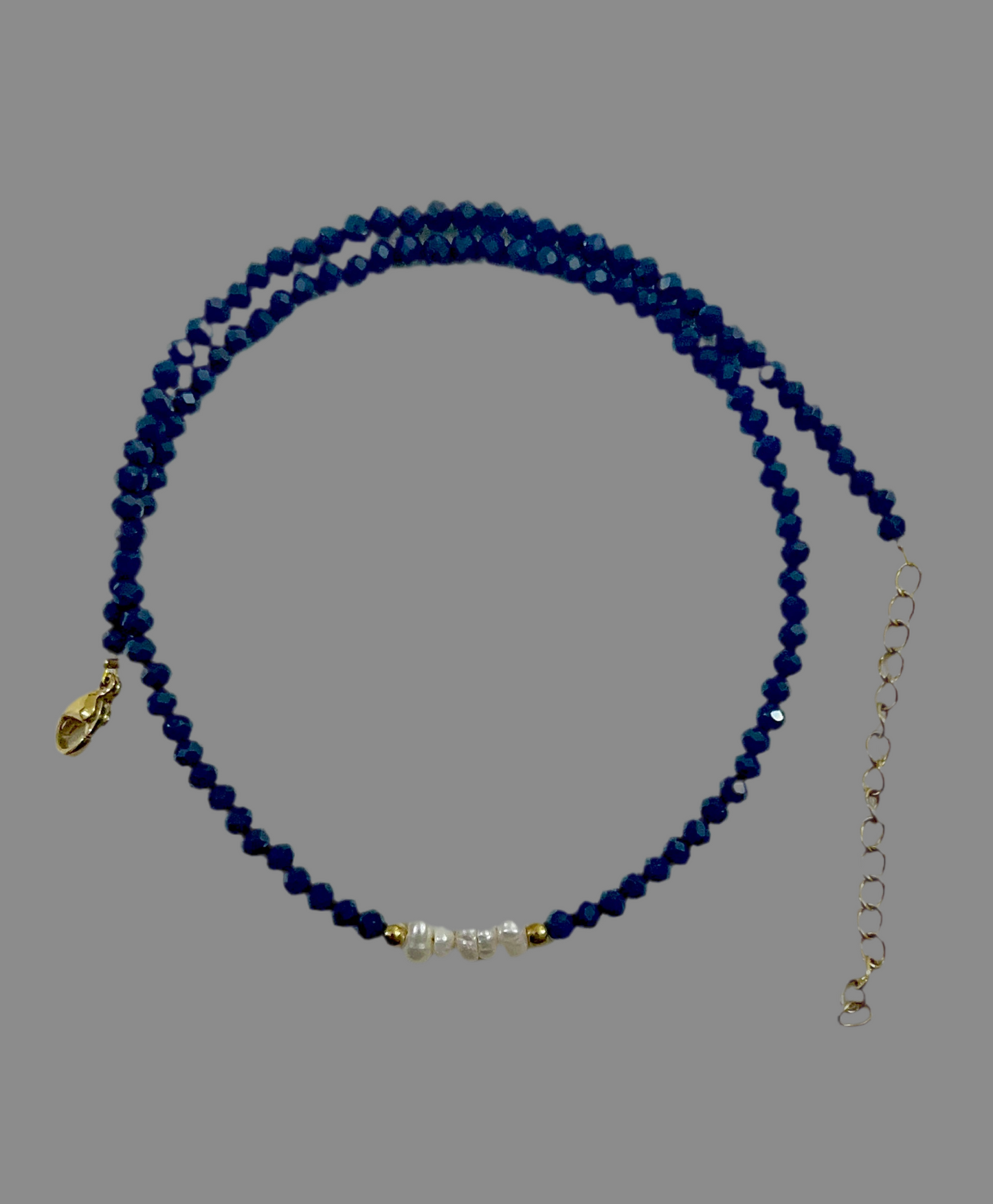 dark blue necklace with freshwater pearls