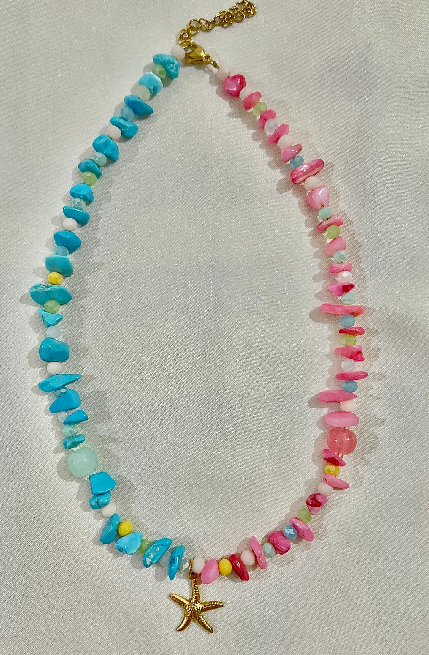 pink and blue starfish necklace