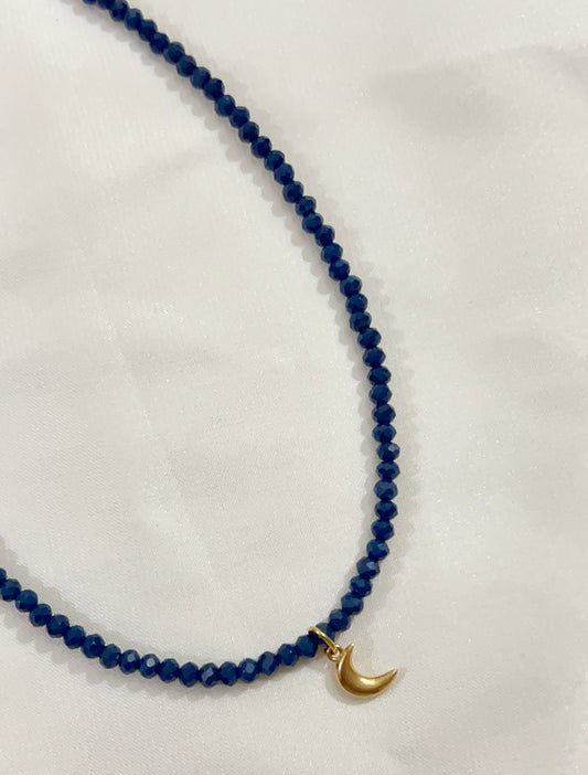 crescent charm necklace (dark blue)