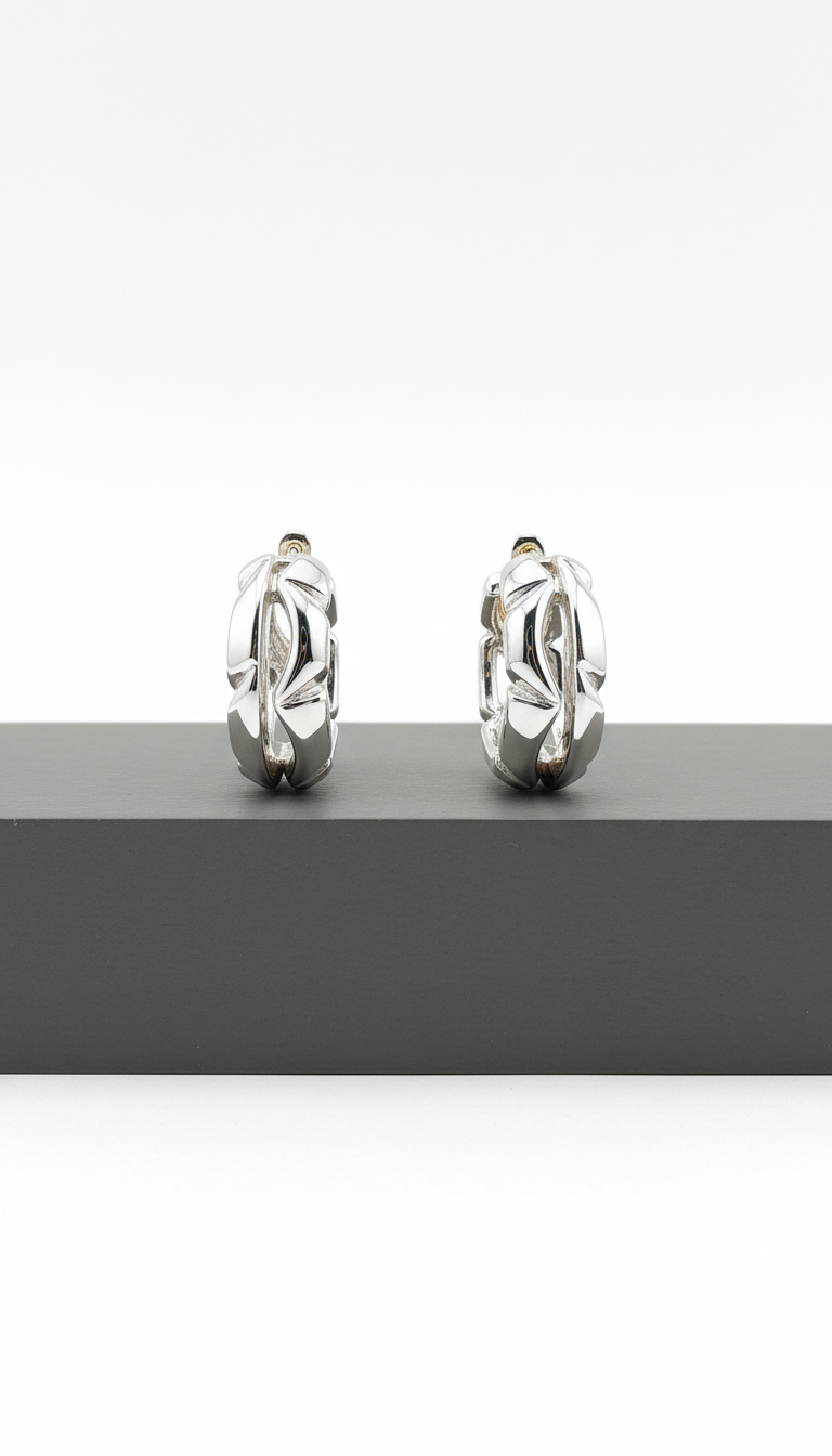 Polished silver geometric hoop earrings