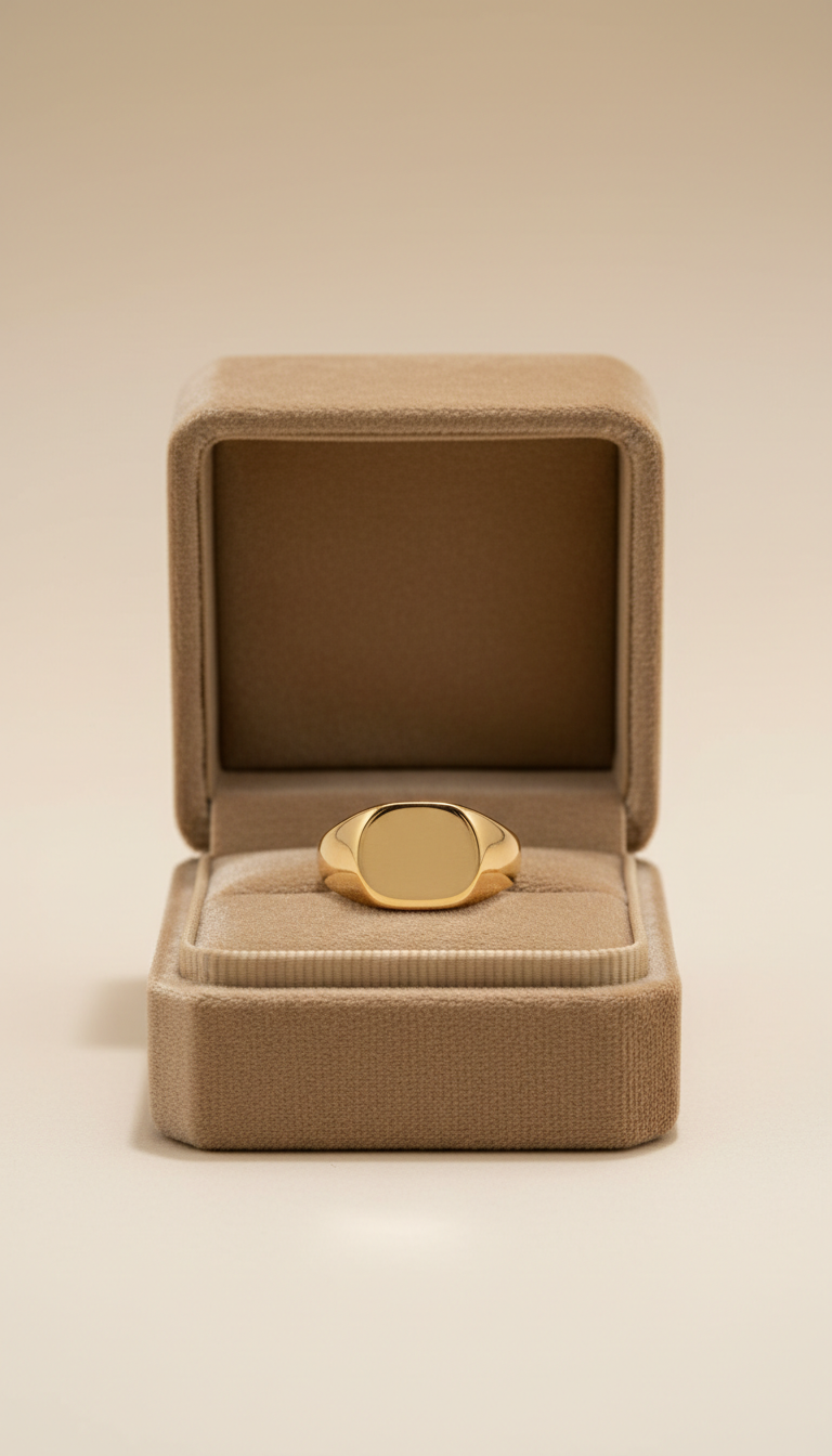 18k Gold Signet Ring in Velvet Box