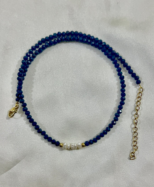 dark blue necklace with freshwater pearls
