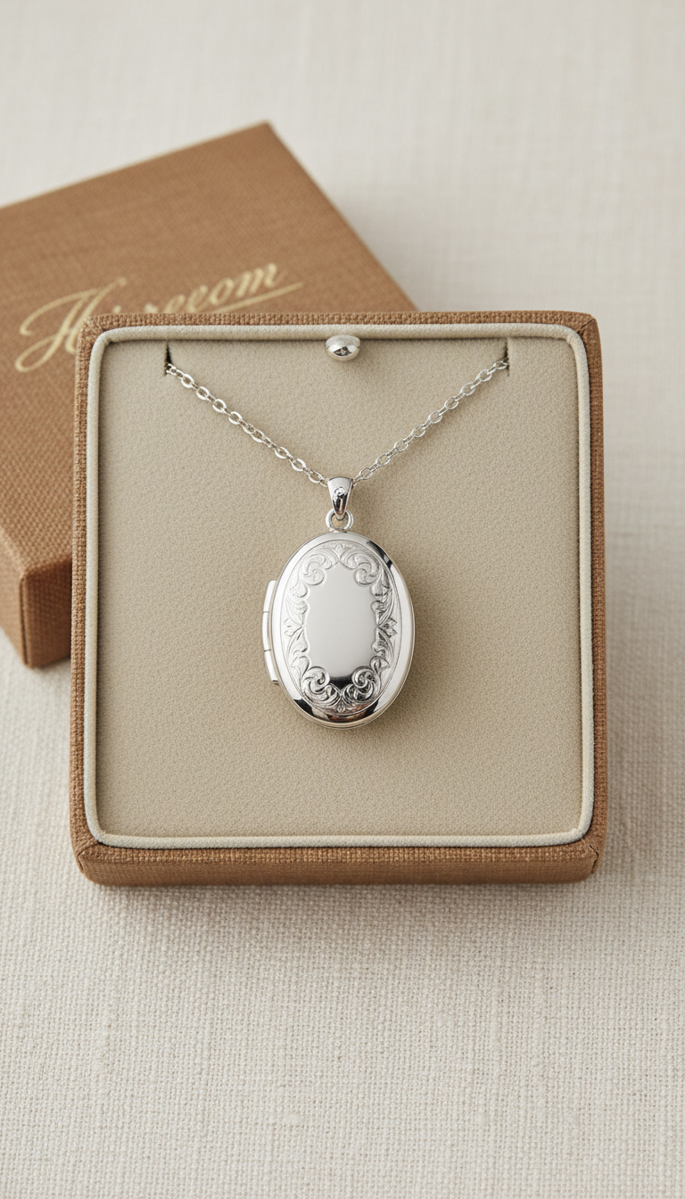 Platinum Oval Locket Necklace