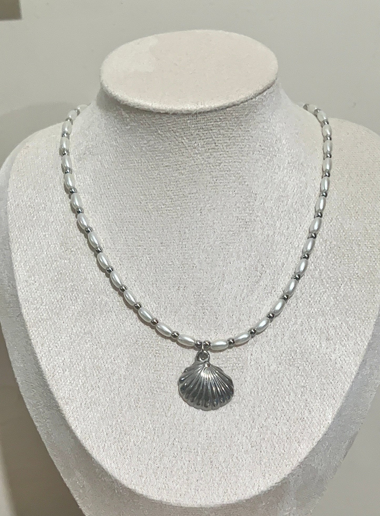 stainless silver shell necklace