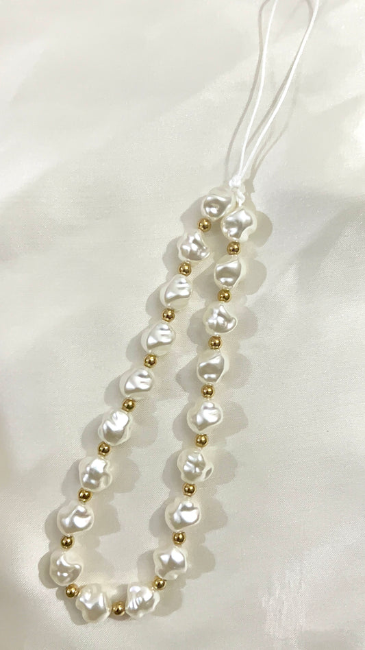 pearl and gold phone charm