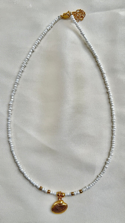 shell necklace with white beads