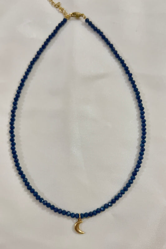 crescent charm necklace (dark blue)