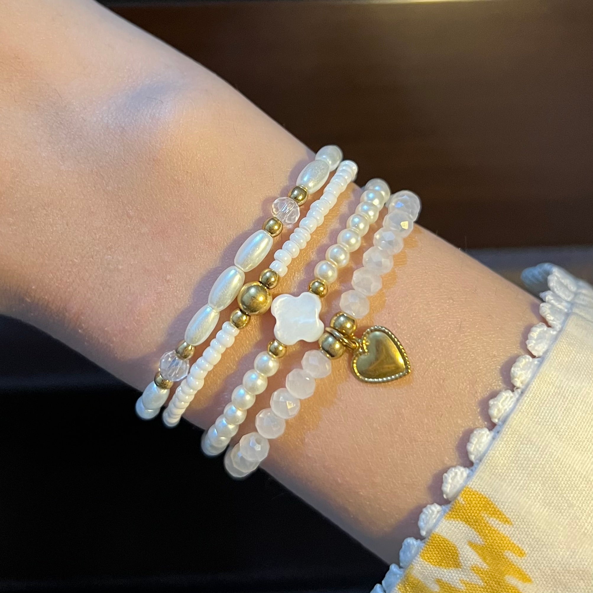 heart bracelet stack in white