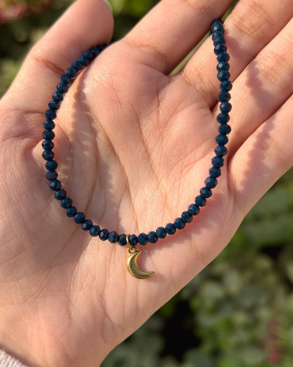 crescent charm necklace (dark blue)