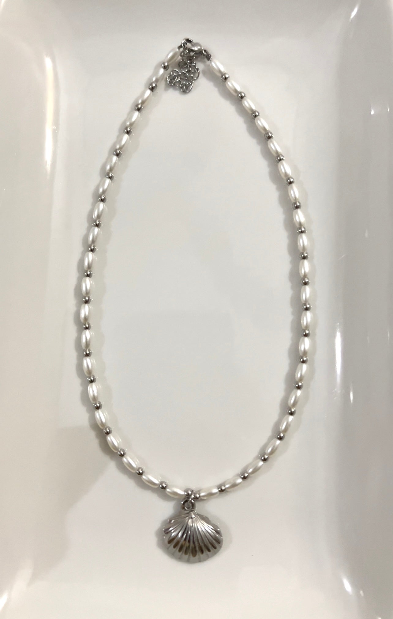 stainless silver shell necklace