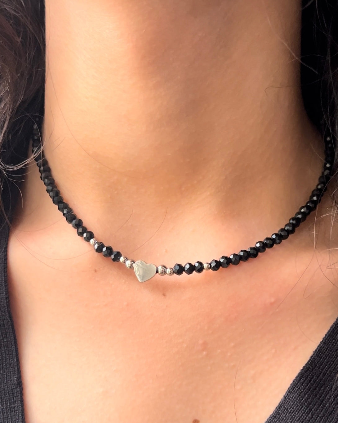 black heart necklace in silver