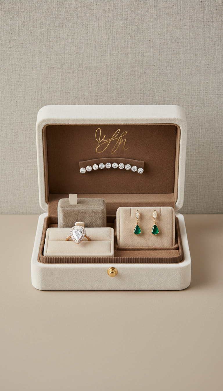 Velvet-Lined Jewelry Box with Gold Foil Logo