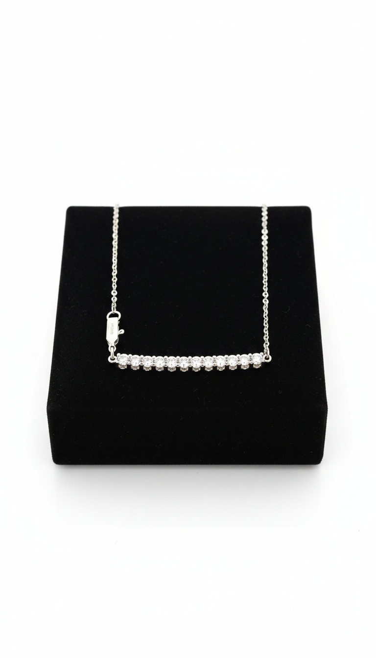 Platinum horizontal bar necklace with diamond accents